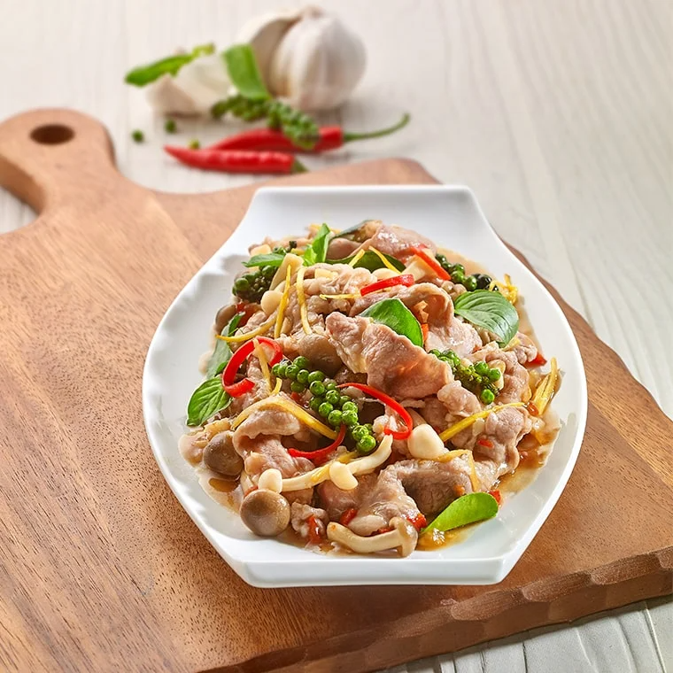 เมนูผัดน้ำมันหอย หมูคุโรบุตะผัดฉ่า