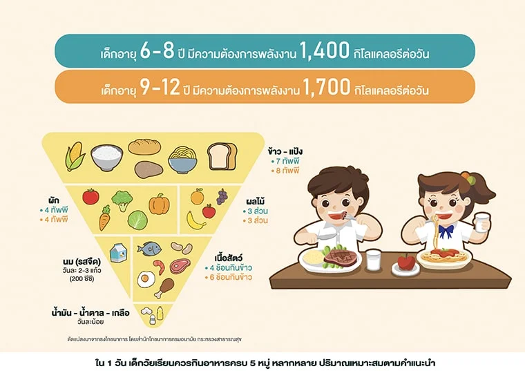 1.1 หลักโภชนาการอาหารกลางวันนักเรียนของวัยประถมศึกษา