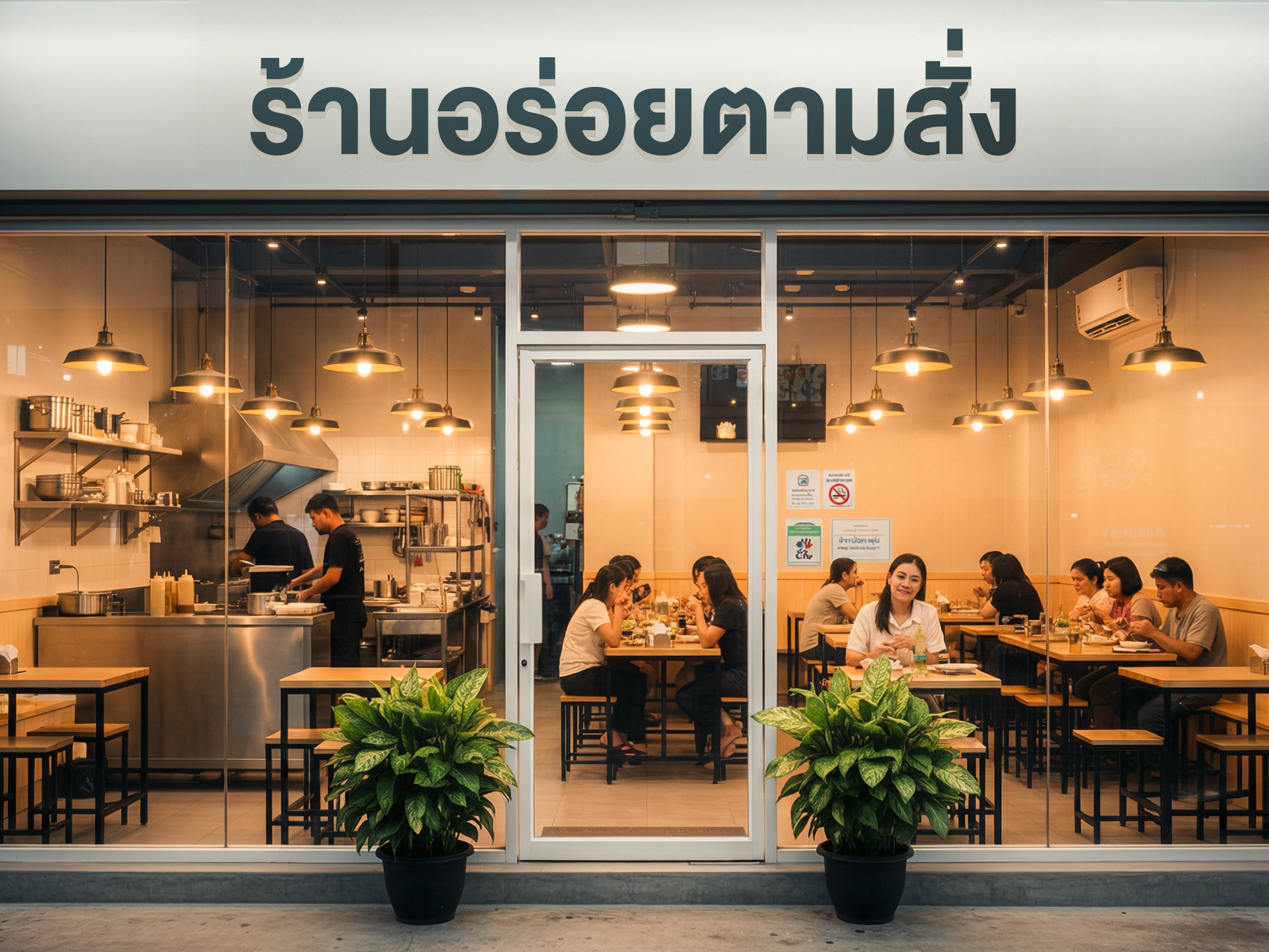 ลูกค้านั่งทานอาหารภายในร้านอาหารตามสั่งที่บรรยากาศค้าขายเงียบมาก